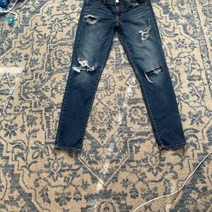 American Eagle Outfitters Dark Blue Distressed Skinny Jeans